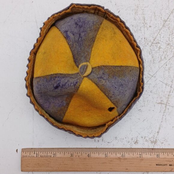 Vintage 2-Tone Yellow / Purple Wool Hat Beanie Cap GEOMETRIC Diamond Star Design - Picture 11 of 12